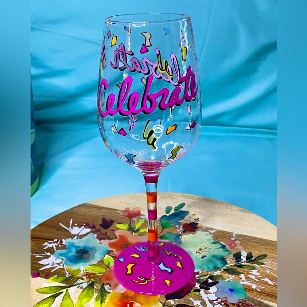 Celebrate Hand Painted Wine Glass
